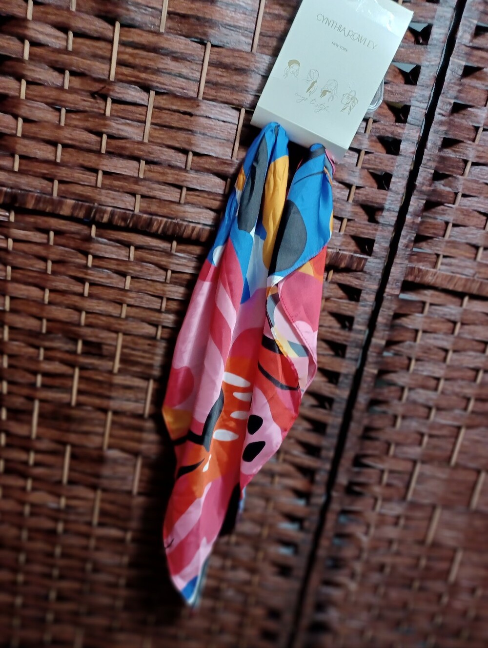 Cynthia Rowley Multicolor Printed Silky Hair Scarf — Pink, Blue & Yellow